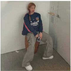 Mershier Dark Blue Long Sleeve Sweatshirt Round Neck