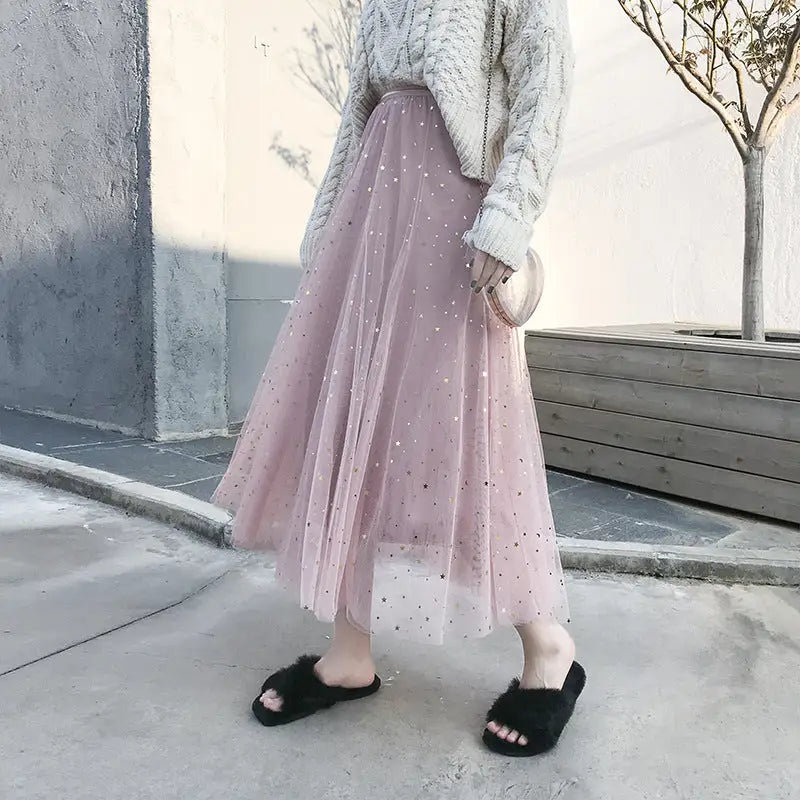 Mesh Embroidery Star Skirt