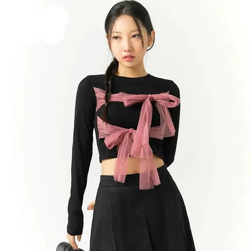 Mesh Long Sleeve Coquette Crop Top