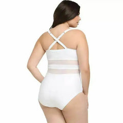 Mesh Sheer Plus Size Black and White One Piece Swimsuit