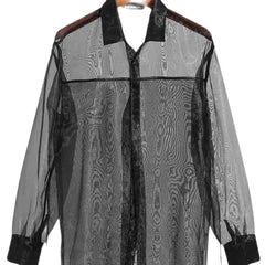 Mesh Transparent Lapel Long Sleeve Shirt