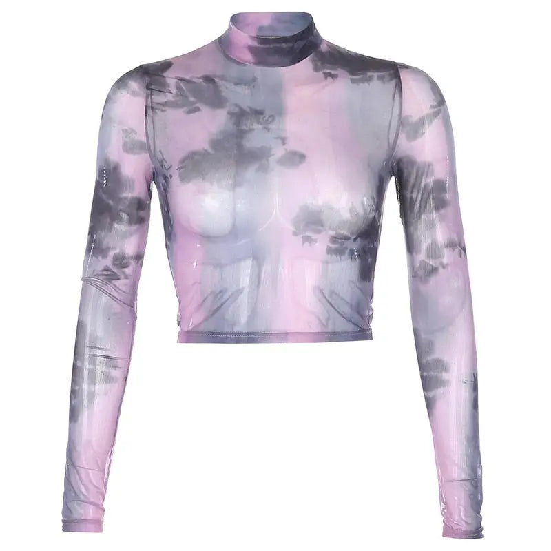 Mesh Turtleneck Crop Top with Comfortable Design