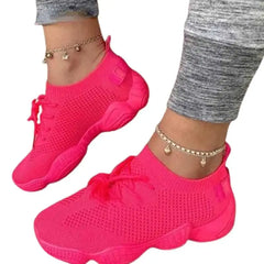 Mesh Vulcanized Sports Shoes With Breathable Platform - Red