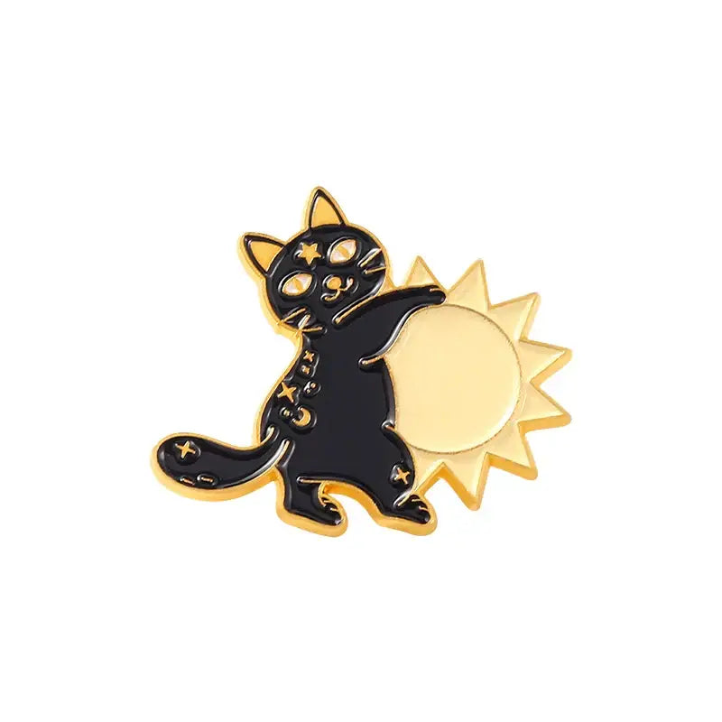 Metal Black Cat Moon Sun Enamel Pin