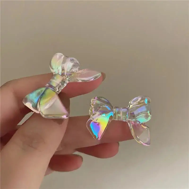 Metal Bow Tie Earrings and Ring Set White