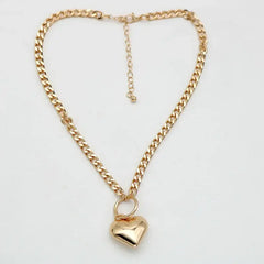 Metal Chain Style Choker Necklace with Heart Pendant Gold