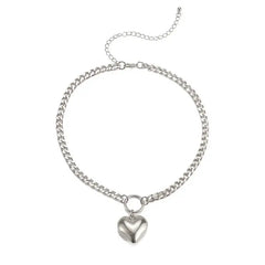 Metal Chain Style Choker Necklace with Heart Pendant
