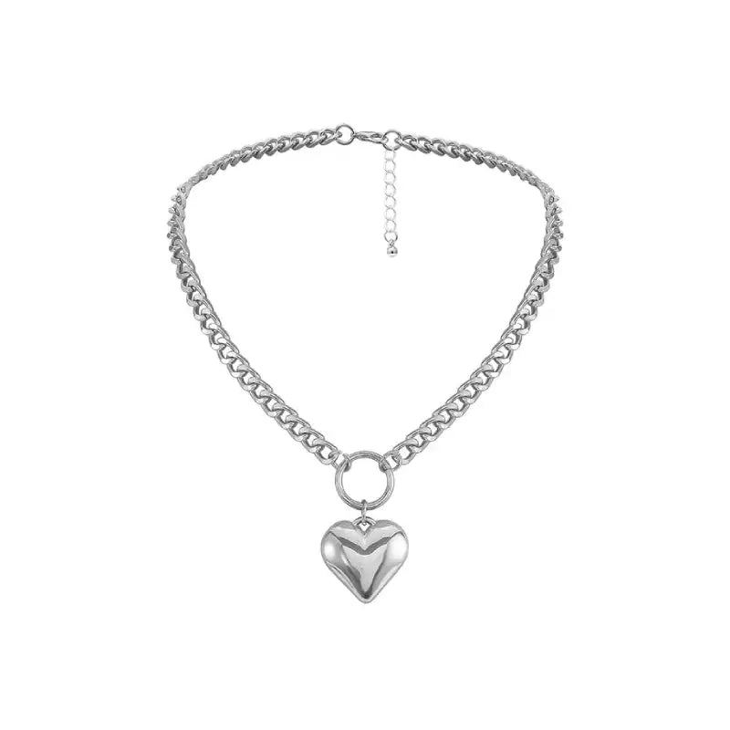 Metal Chain Style Choker Necklace with Heart Pendant