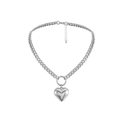 Metal Chain Style Choker Necklace with Heart Pendant