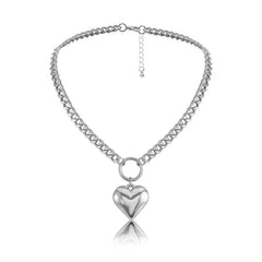 Metal Chain Style Choker Necklace with Heart Pendant Silver