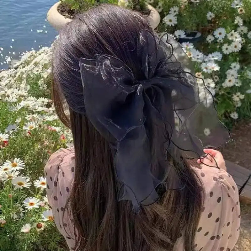 Metal Chic Bow Clip - Wavy Black - Accesories