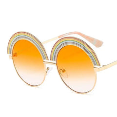 Metal Frame Retro 70s Round Rainbow Sunglasses
