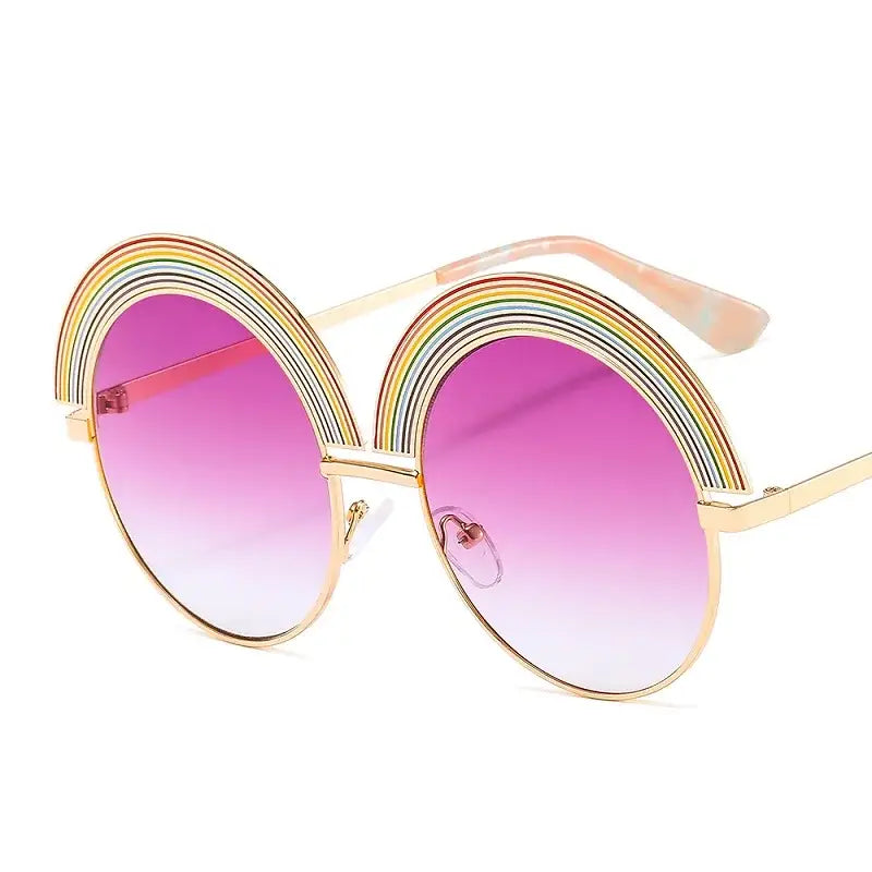 Metal Frame Retro 70s Round Rainbow Sunglasses