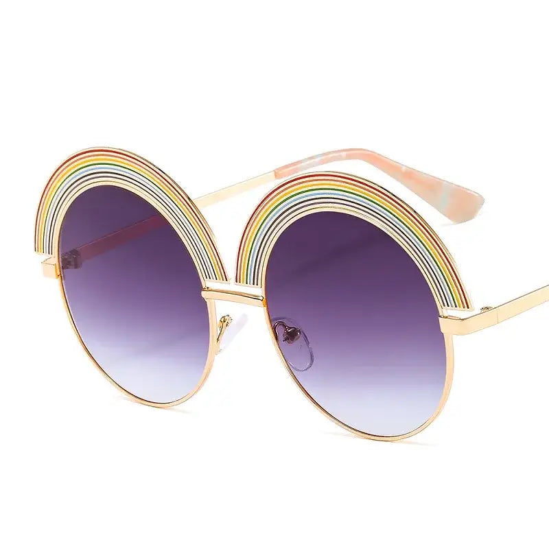 Metal Frame Retro 70s Round Rainbow Sunglasses Black