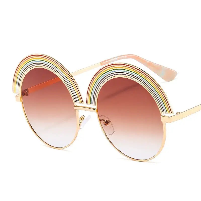Metal Frame Retro 70s Round Rainbow Sunglasses Brown