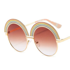 Metal Frame Retro 70s Round Rainbow Sunglasses Brown