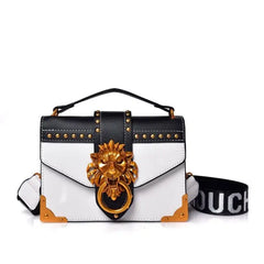 Metal Lion Head PU Leather Crossbody Bag - White / One Size