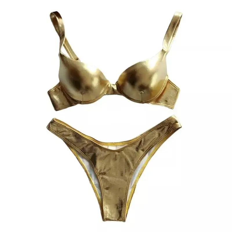 Metallic Brazilian 2 Piece Bikini for Women Gold / S