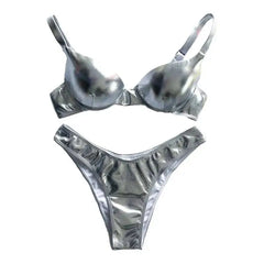 Metallic Brazilian 2 Piece Bikini for Women Silver / S