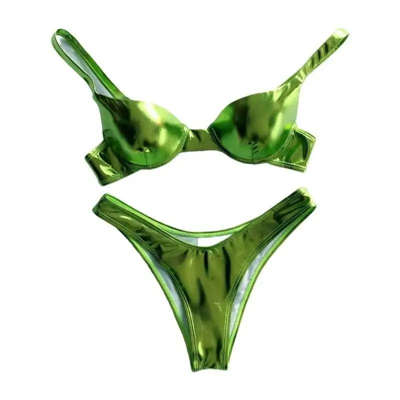 Metallic Brazilian 2 Piece Bikini - Green / S