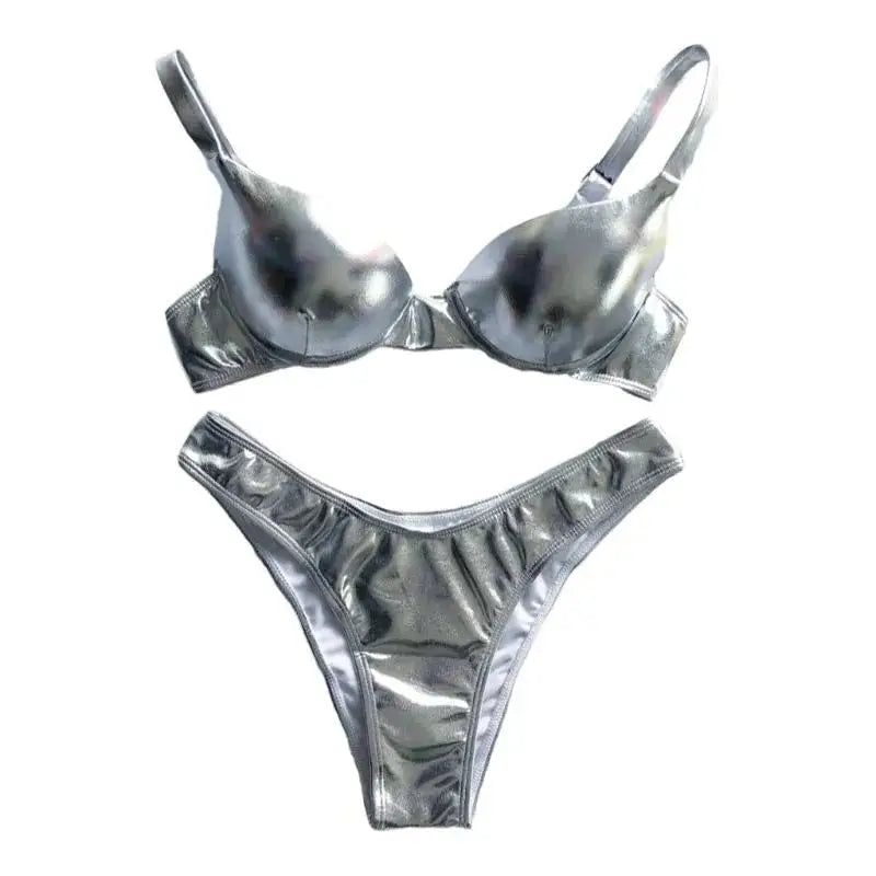 Metallic Brazilian 2 Piece Bikini - Silver / S