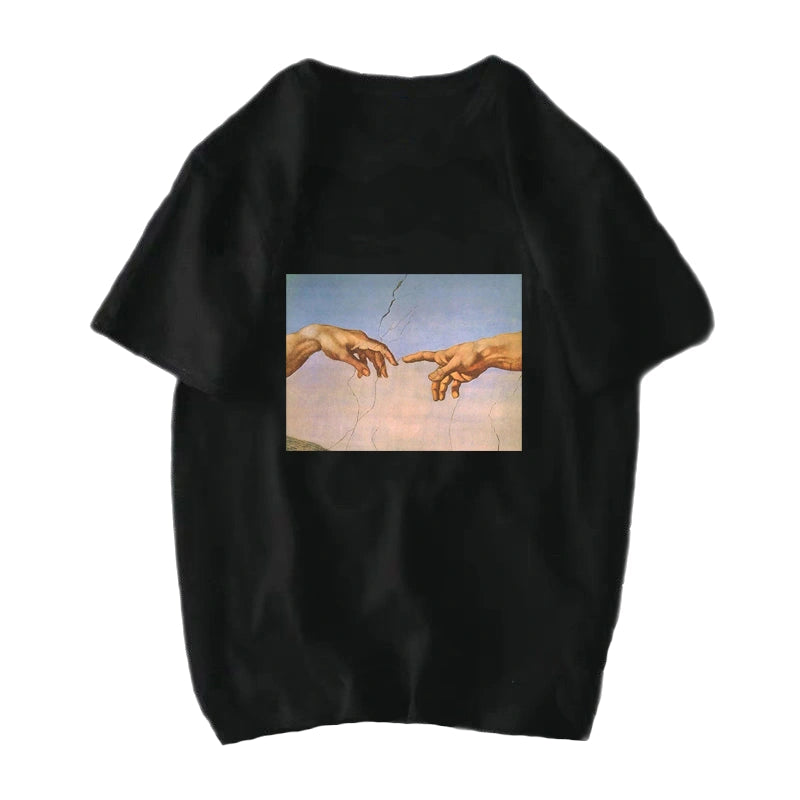 Michelangelo David Mona Lisa Mask Printed T Shirt Black / S