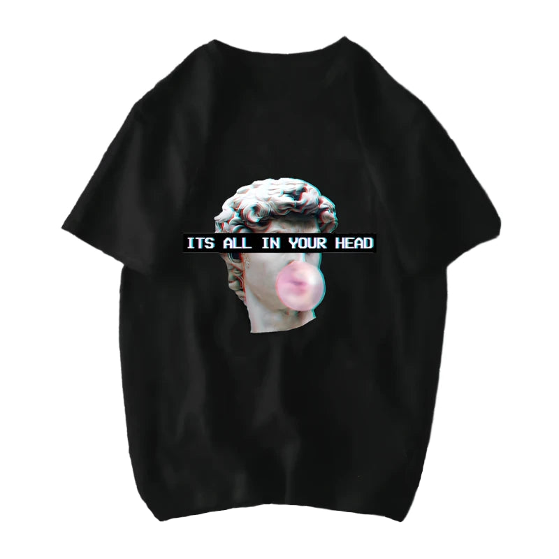 Michelangelo David Mona Lisa Mask Printed T Shirt Bubble