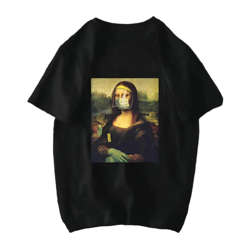 Michelangelo David Mona Lisa Mask Printed T Shirt Face