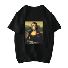 Michelangelo David Mona Lisa Mask Printed T Shirt Face