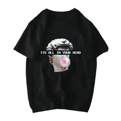 Michelangelo David Mona Lisa Mask Printed T Shirt