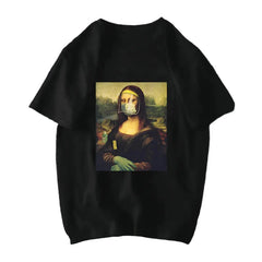 Michelangelo David Mona Lisa Mask Printed T Shirt