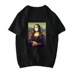 Michelangelo David Mona Lisa Mask Printed T Shirt