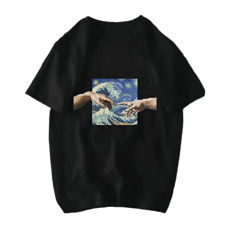 Michelangelo David Mona Lisa Mask Printed T Shirt