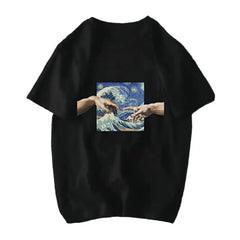 Michelangelo David Mona Lisa Mask Printed T Shirt