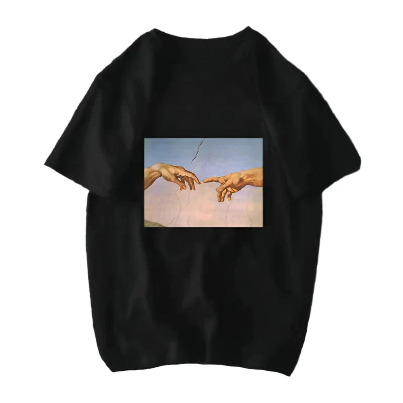 Michelangelo David Mona Lisa Mask Printed T Shirt