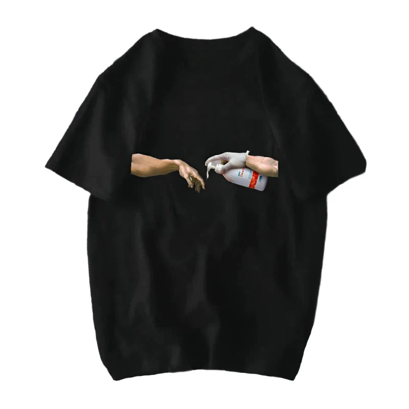 Michelangelo David Mona Lisa Mask Printed T Shirt Spray