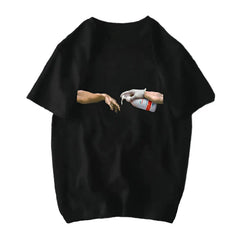 Michelangelo David Mona Lisa Mask Printed T Shirt Spray