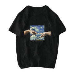 Michelangelo David Mona Lisa Mask Printed T Shirt Wave