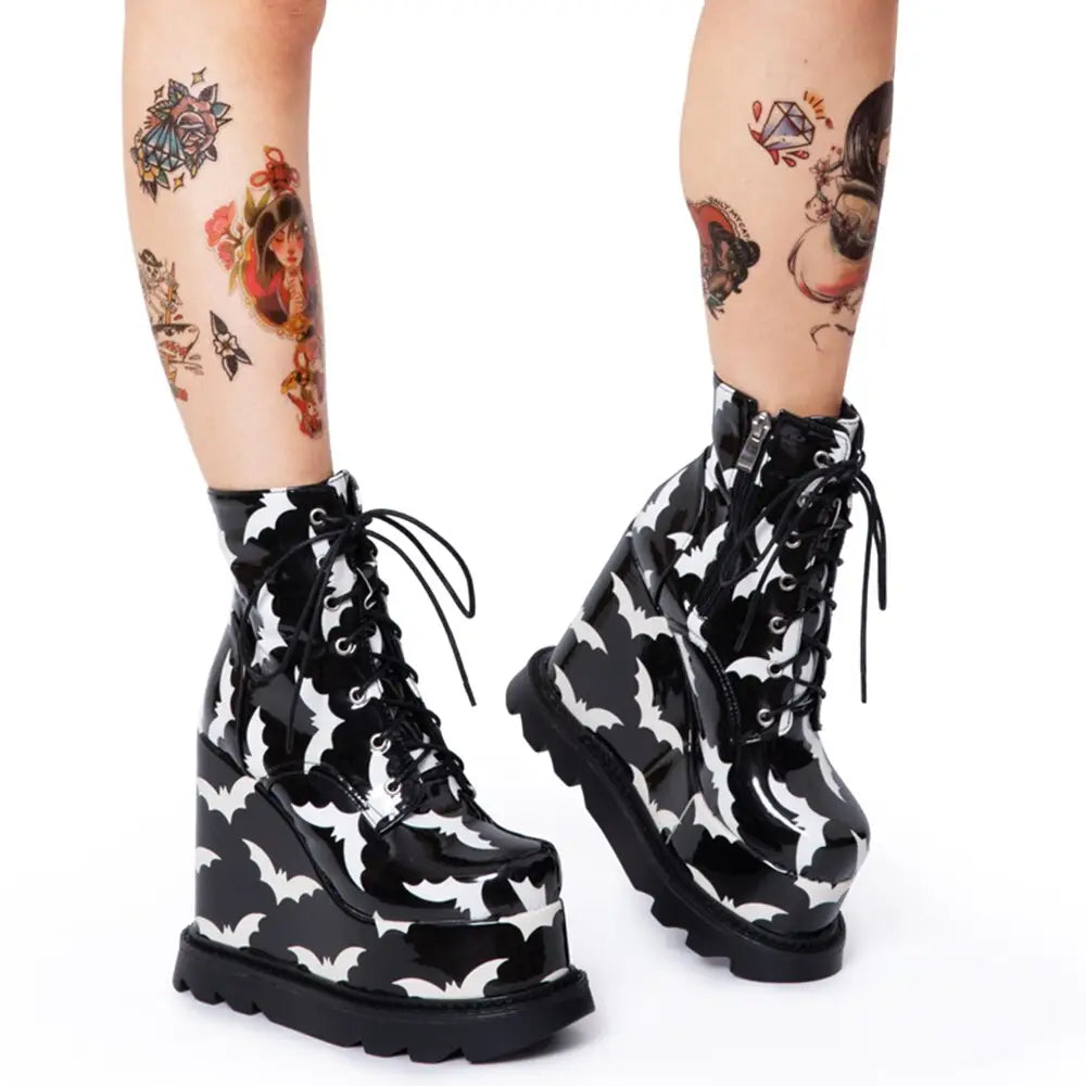 Microfiber Gothic Platform Ankle Booties