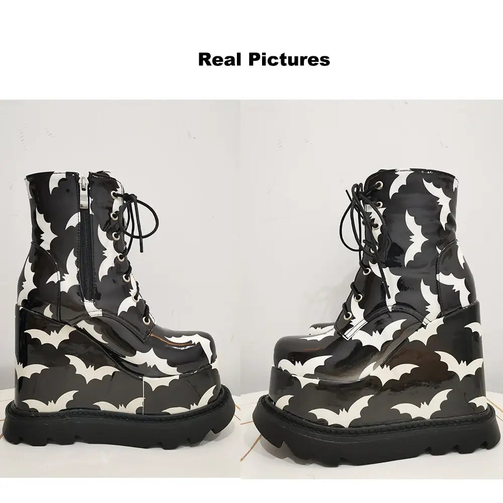 Microfiber Gothic Platform Ankle Booties