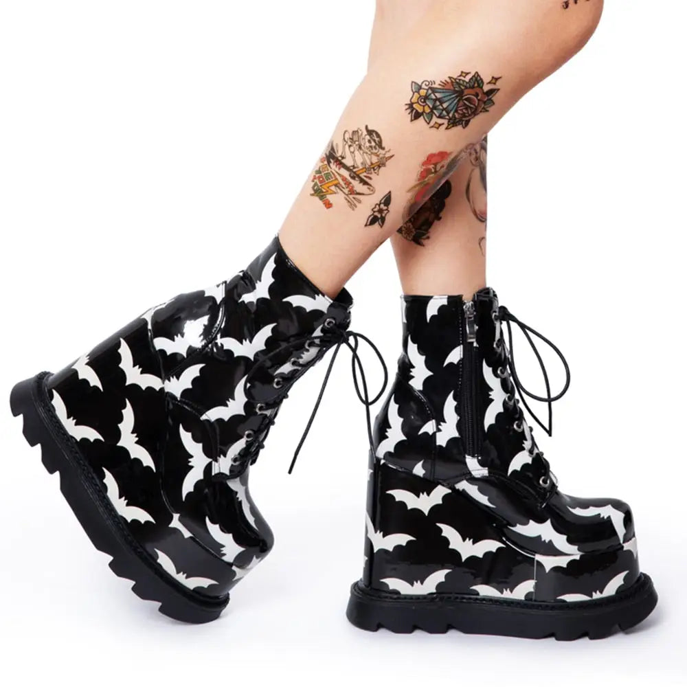 Microfiber Gothic Platform Ankle Booties