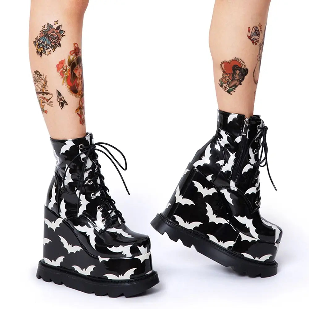 Microfiber Gothic Platform Ankle Booties