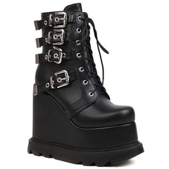 Microfiber Gothic Platform Ankle Booties Black / 6