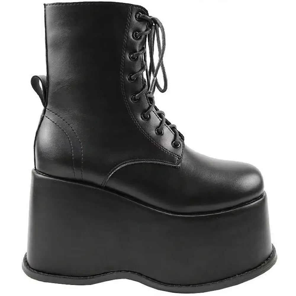 Microfiber Gothic Platform Ankle Booties Black1 / 6