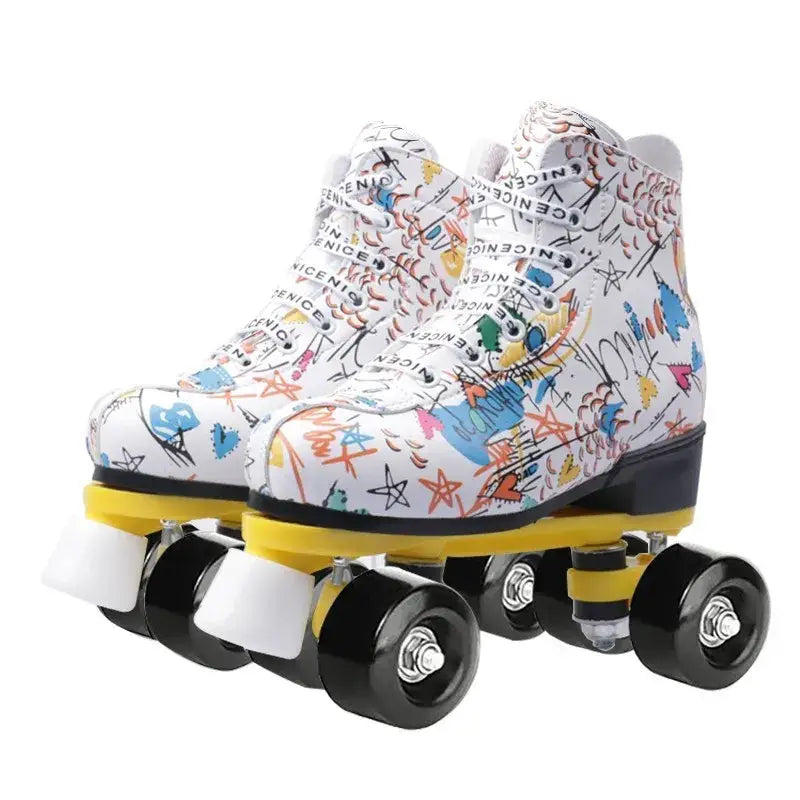 Microfiber PU Golden Roller Skates 4 Wheels Double Row