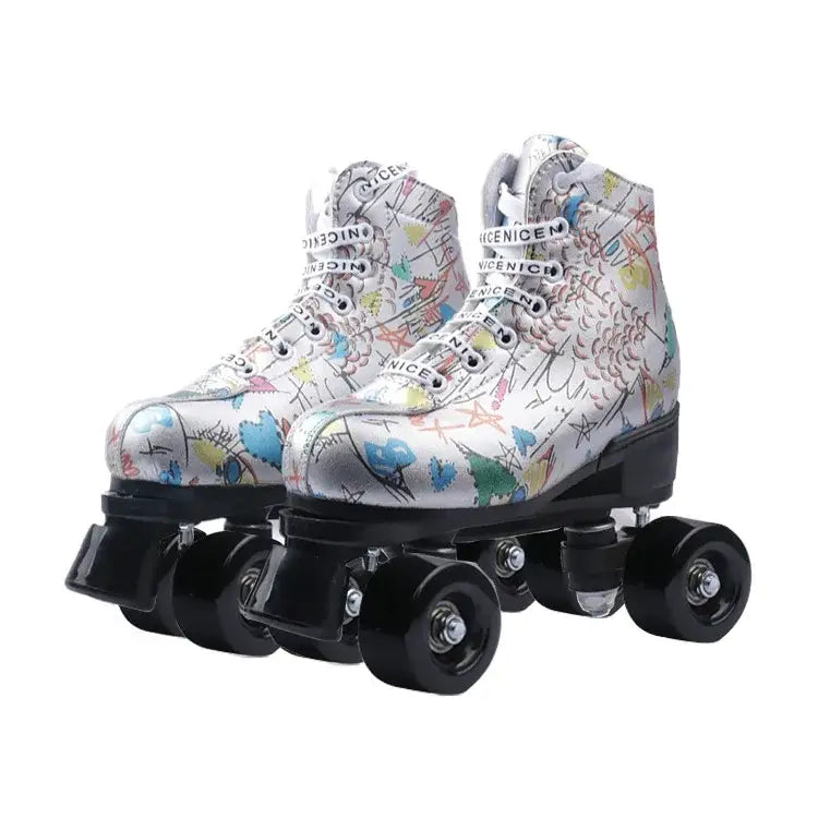 Microfiber PU Golden Roller Skates 4 Wheels Double Row