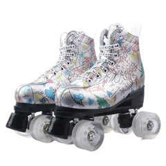 Microfiber PU Golden Roller Skates 4 Wheels Double Row Shoes