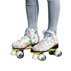 Microfiber Roller Skates White PU 4 Wheels Double Row Shoes