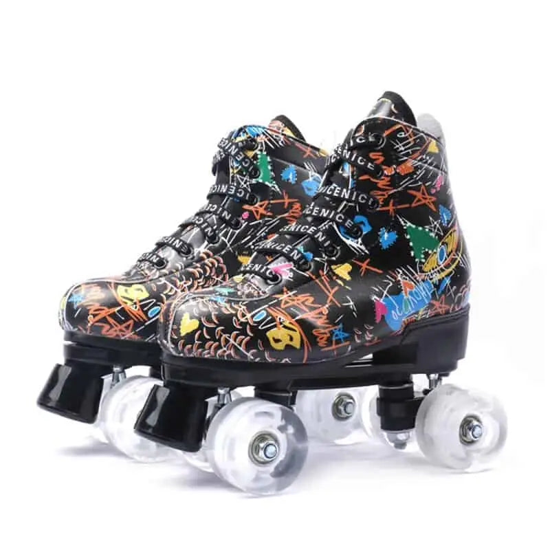 Microfiber Roller Skates White PU 4 Wheels Double Row Shoes