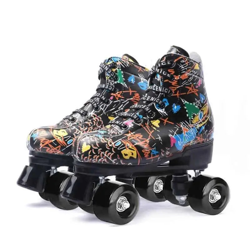 Microfiber White Roller Skates 4 Wheels Double Row Inches